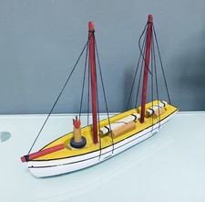 Small Vintage Wooden Ornamental Boat - 18.5 cm Length x 13 cm Height - Taiwan