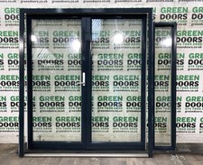 INWARDS OPENING FRENCH DOORS JULIET BALCONY USED ALU CLAD NORDAN SET GREY