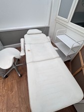 Beauty Bed + Bambach Saddle Seat + 3-Tier Trolley – Used Salon Furniture Bundle