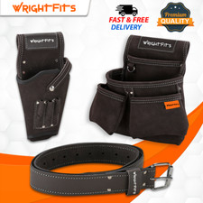 WrightFits Leather Tool Belt With Double Pocket & Drill Holster Pouch - WW181619