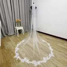 3M 2M 1 Tier Chapel Length Bridal Veil Lace Edge Wedding Veil + Comb White Ivory