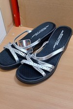 NEW Skechers SIZE 8 Pewter Beaded RUMBLER Memory Foam Platform Wedge Sandals