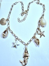 Large Gold Plated Ocean Inspired Beach Necklace And Starfish,shell,mermaid Charm