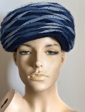 Vintage Derry & Toms Navy Turban Hat 50s 60s Veiled Fascinator Millinery