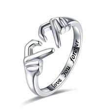 Love Hug Ring Band 925 Sterling Silver Open Finger Adjustable Women Jewelry Gift