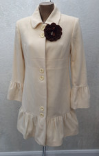 NEXT Wool Duster Coat Size 12 Ivory Cream Long Tailored Jacket Ruffle Hem