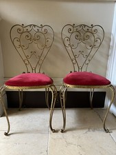 Mid Century Guilded Red Velvet Wrought Iron Italian Chairs Hollywood Regency