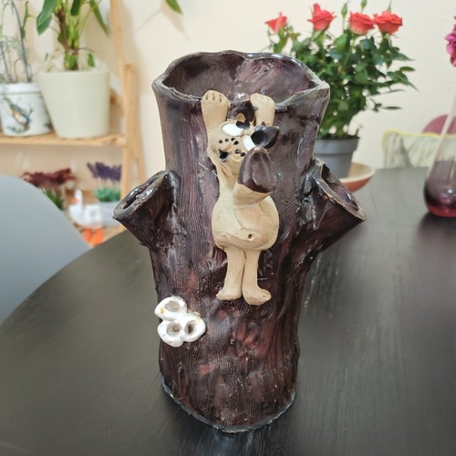 Vintage rustic clay cat - clay, on