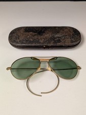Vintage 1940’s WWII Aviator Style Sunglasses Glasses with Gold Frames w/ Case