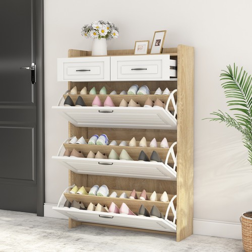 Narrow wooden shoe cabinet - shoe,