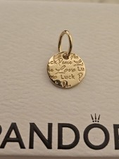 PANDORA NEW 14CT GOLD LOVE LUCK  AND PEACE CHARM