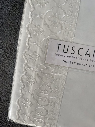 Cream embroidered double duvet - embroidered,