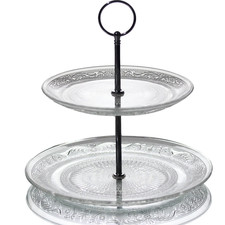 2 Tier Glass Cake Stand Afternoon Tea Platinum Jubilee Party Decor Union Party