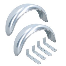 8" Metal Mudguards (Pair) Offset Fit & Angle (LARGE) Brackets (4 Pack)