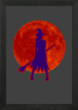 Sweet witch with broom Framed