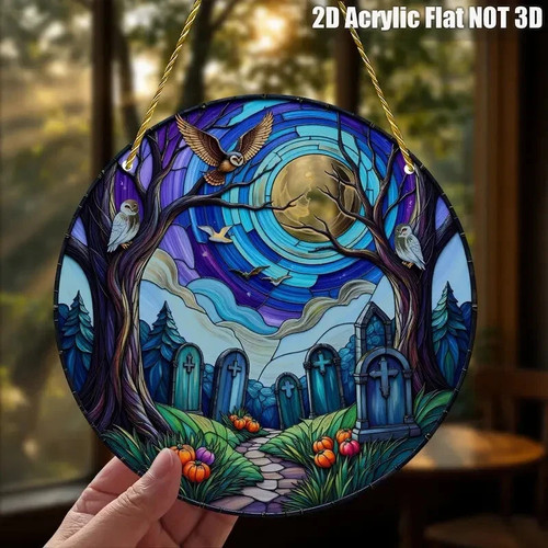 Owl moon graveyard - moon, acrylic