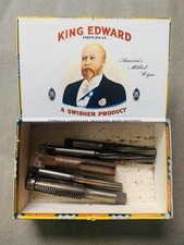 Joblot Vintage Drill Bits In Antique King Edward Imperial Cigar Box Wood Tap