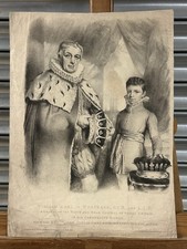 Antique 1822 Lithograph – Earl of Northesk & Son in Coronation Robes