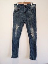 Zara Man Jeans Distressed Ripped Skinny Fit Denim Jeans Size 31 Blue