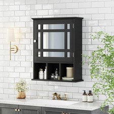 COSTWAY Wall-mounted Bathroom Cabinet Storage Organizer w/Mirror Doors-Black