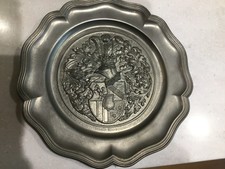Pewter plate wall or table coat of arms intricate craftsmanship