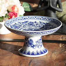 Small Ceramic Cake Stand 8" Blue White Floral Bird Pattern 20cm Cupcake Display