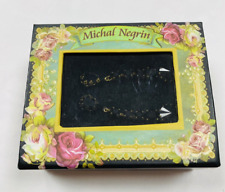 Michal Negrin black glass earrings original box black faceted glass