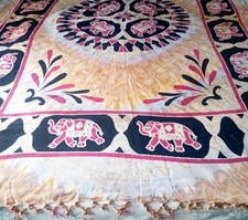 Boho Cotton Throw Ceremonial Elephants Themed. 55x84 Inc Good Condition