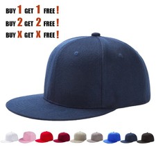 Snapback Baseball Cap Plain Classic Retro Hip Hop Adjustable Flat Peak Hat