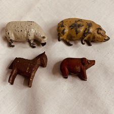 Britains Lead Sheep (w stamp)+ Lead Pig (unmarked) & Carved Wood Animals – Lot