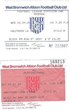 2X TICKET STUBS - WEST BROM WBA V ARSENAL 1981-2 & 1982-3 LEAGUE DIVISION ONE
