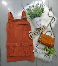 ASOS dress Dungaree overall pinafore mini ribbed Cord brown/salmon UK 10 EU 38