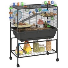 PawHut Hamster Cage, 3 Tier Gerbil Cage on Wheels with Storage Shelf
