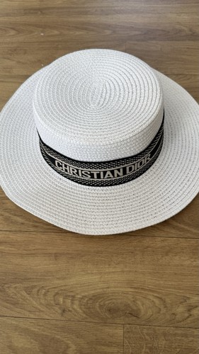 White straw boater hat wide - white,