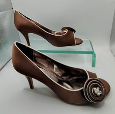 Phase Eight Ladies Luxury Peep Toe Shoes In Mocha Brown Satin Size UK 5