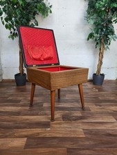 Vintage 60's Sherborne Sewing Box Stool Teak & Black Vinyl Retro Mid-Century MCM