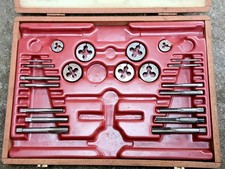 Vintage Roebuck Tap and Die Set & Wooden Case British Made, Some Missing.