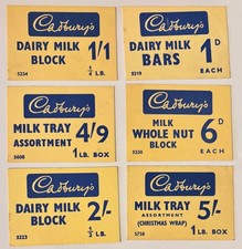 6 X CADBURY'S Sweet Shop Display Cards DAIRY MILK BLOCK MILK TRAY ASSORTMENT