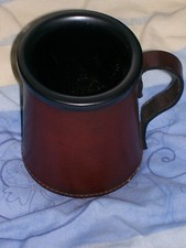 Real Leather Hide Tankard Mug with ceramic liner made in England 12cm tall