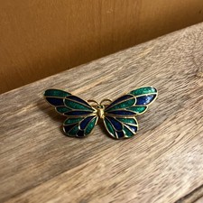 Vintage Gold Blue Green Enamel