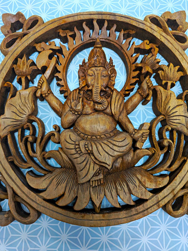 Carved wooden ganesha - carved, wall