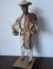 Vintage Paper Mache Mexican Man with a Violin Sculpture Figurine Mexico Folk Art