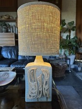 Vintage 1970s Studio Pottery Lamp Base With 3 Abstract Birds - Signed WR