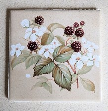 Pilkington Hand Painted Vintage Wall Tile Blackberry And Blossom Floral 6" x 6"
