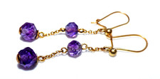 ANTIQUE EDWARDIAN 9CT GOLD DROP EARRINGS FACET CUT AMETHYST DOUBLE  BALL DROPS