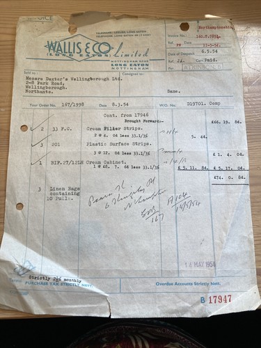 1954 billhead wallis co - billhead,
