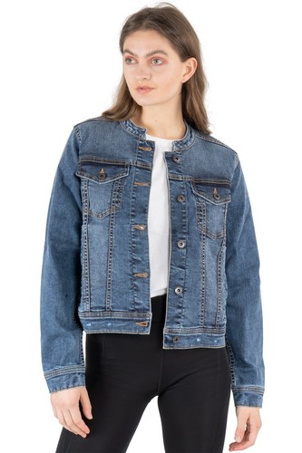 Women basic collarless denim - collarless,