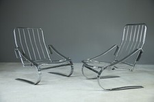 Pair Retro Chrome Cantilever Armchairs
