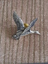 Pewter Flying GOOSE pin badge. 4cm X2cm Signed A R BROWN . Ideal Xmas ?