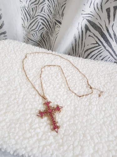 Pink bling large cross pendant - pink,
